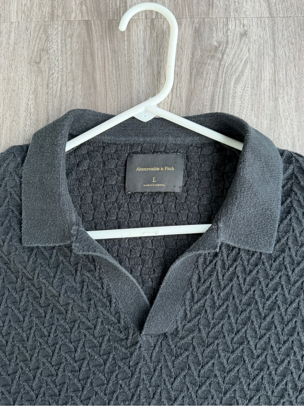 Abercrombie & Fitch Textured Cable Knit Polo Shirt Charcoal Black Mens Large